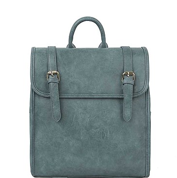 PLAIN DOUBLE BUCKLE BELT STRAP CONVERTIBLE BACKPACK
