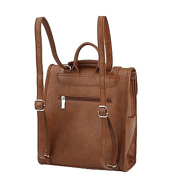 PLAIN DOUBLE BUCKLE BELT STRAP CONVERTIBLE BACKPACK