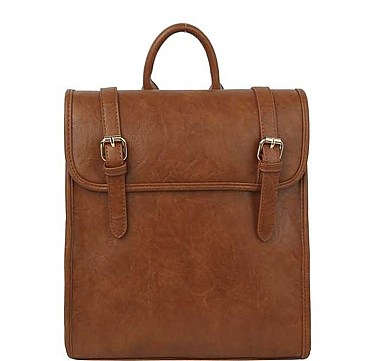 PLAIN DOUBLE BUCKLE BELT STRAP CONVERTIBLE BACKPACK