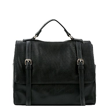 Convertible Buckle Accent Perforated Backpack Satchel