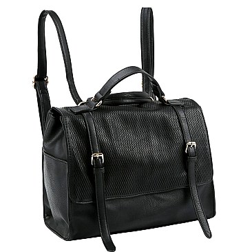 Convertible Buckle Accent Perforated Backpack Satchel