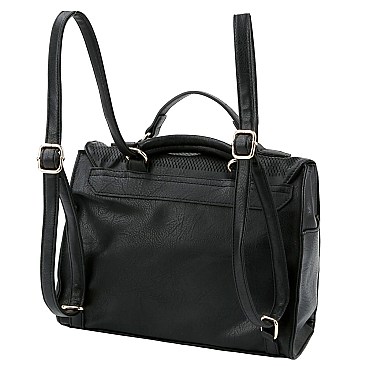 Convertible Buckle Accent Perforated Backpack Satchel