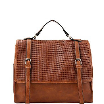 Convertible Buckle Accent Perforated Backpack Satchel