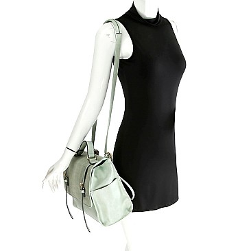 Convertible Buckle Accent Perforated Backpack Satchel