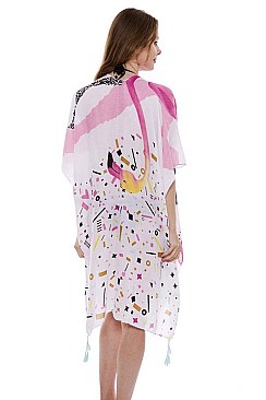 Bold Flamingo and Abstract Print Cover-Up Kimono