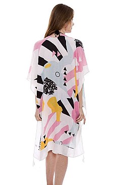 Abstract Print Long Light Topper Kimono
