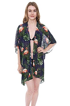 Flamingo Print Light Kimono