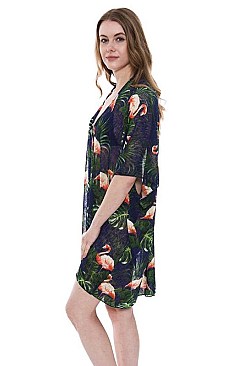 Flamingo Print Light Kimono