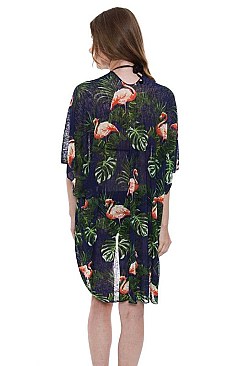 Flamingo Print Light Kimono