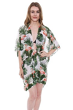 Flamingo Print Light Kimono