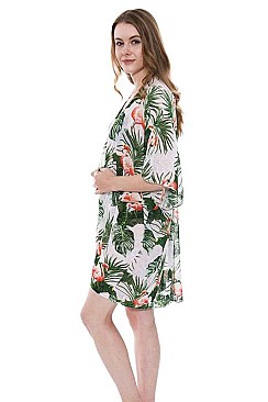 Flamingo Print Light Kimono