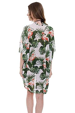 Flamingo Print Light Kimono