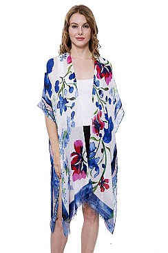 Floral Print Side Slit Long Kimono