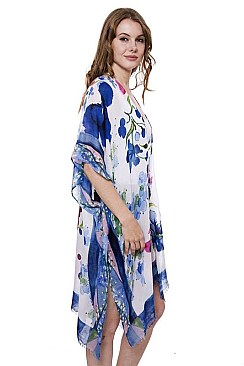Floral Print Side Slit Long Kimono