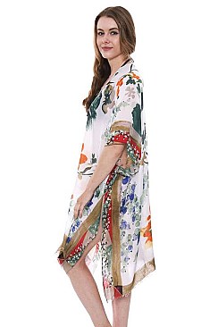 Floral Print Side Slit Long Kimono