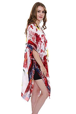 Floral Print Side Slit Long Kimono