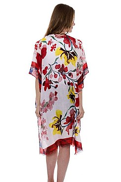 Floral Print Side Slit Long Kimono