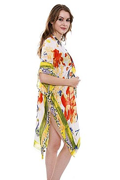 Floral Print Side Slit Long Kimono