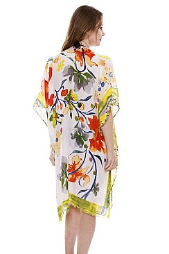 Floral Print Side Slit Long Kimono