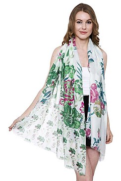Soft Bold Floral Print Oblong Scarf