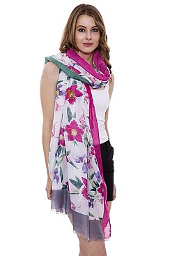 Framed Floral Print Oblong Scarf