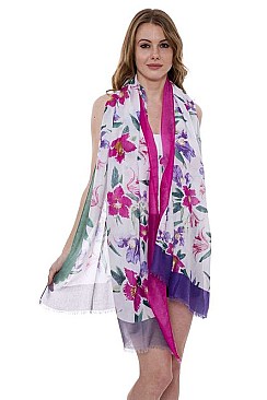Framed Floral Print Oblong Scarf