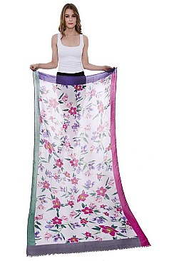 Framed Floral Print Oblong Scarf