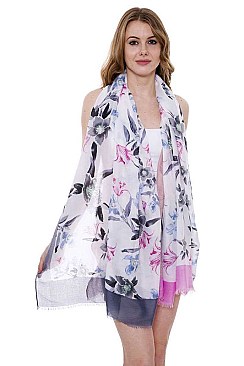 Framed Floral Print Oblong Scarf