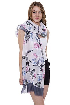Framed Floral Print Oblong Scarf