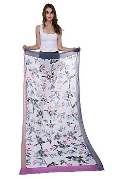 Framed Floral Print Oblong Scarf