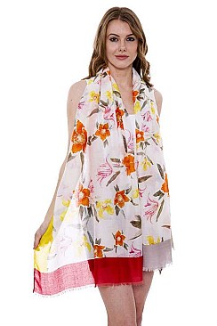 Framed Floral Print Oblong Scarf