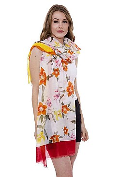 Framed Floral Print Oblong Scarf