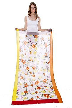 Framed Floral Print Oblong Scarf
