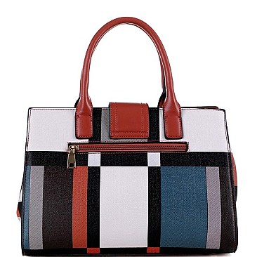 Plaid Checker Buckle Accent Print Satchel Wallet SET