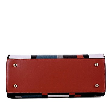 Plaid Checker Buckle Accent Print Satchel Wallet SET