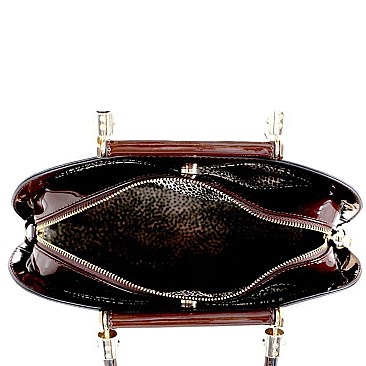 ANIMAL PRINT PATENT PATCHWORK DOME SATCHEL