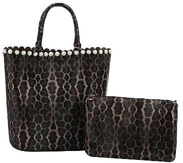 2IN1 LEOPARD MODERN PEARL ACCENT TOTE BAG