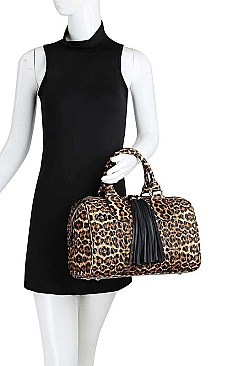 Leopard Chevron Quilted & Tassel Zipper Boston Bag