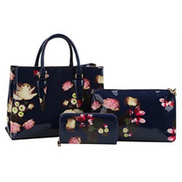 Glossy Flower Printed 3-in-1 Satchel