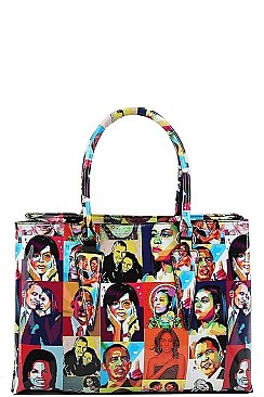 3IN1 TRENDY OBAMA PRINT ART SATCHEL CROSS BODY AND WALLET SET