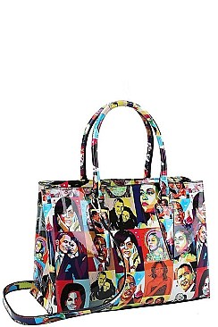 3IN1 TRENDY OBAMA PRINT ART SATCHEL CROSS BODY AND WALLET SET
