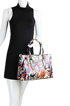 3IN1 TRENDY OBAMA PRINT ART SATCHEL CROSS BODY AND WALLET SET
