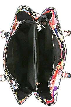 3IN1 TRENDY OBAMA PRINT ART SATCHEL CROSS BODY AND WALLET SET