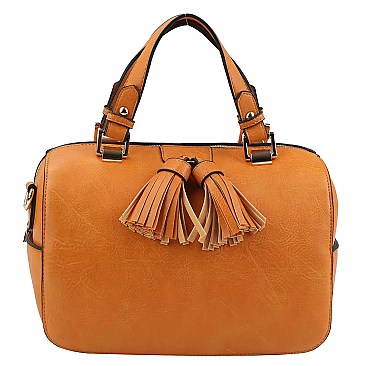 2-Way Double Tassel Accent Boston Satchel