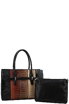 2IN1 STYLISH MULTI TONE SATCHEL WITH LONG STRAP