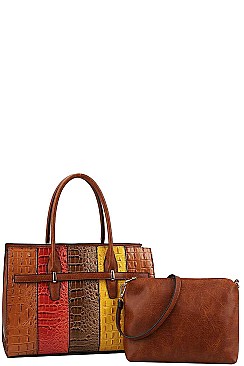 2IN1 STYLISH MULTI TONE SATCHEL WITH LONG STRAP