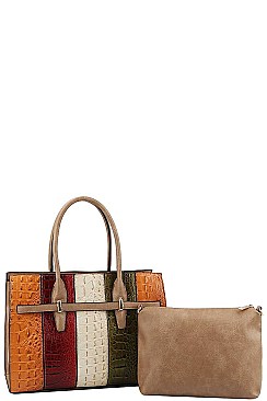 2IN1 STYLISH MULTI TONE SATCHEL WITH LONG STRAP