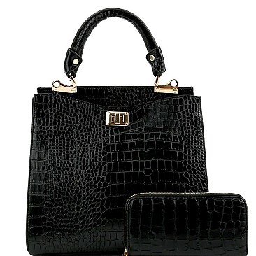 TWO COMPARTMENT CROCODILE PRINT SATCHEL SET