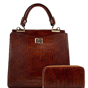 TWO COMPARTMENT CROCODILE PRINT SATCHEL SET