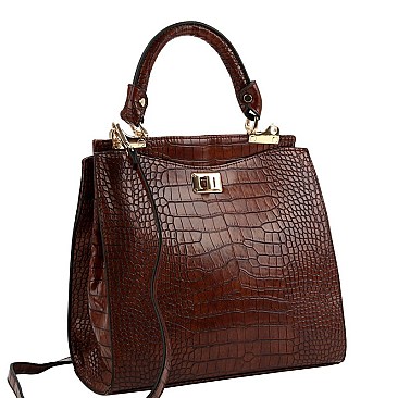 TWO COMPARTMENT CROCODILE PRINT SATCHEL SET